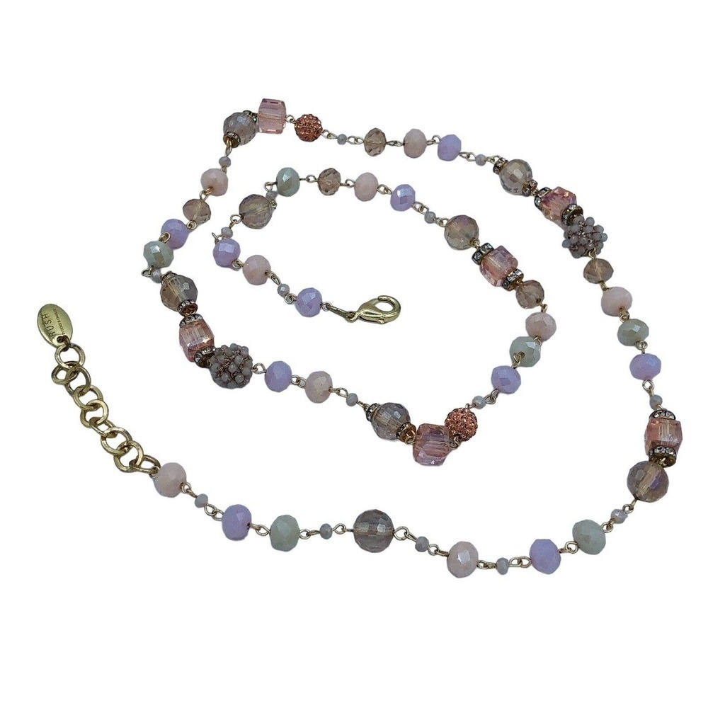 Rush By Denis & Charles Pink Crystal Beaded Necklace 40" Jewelry Vintage - Picture 7 of 8